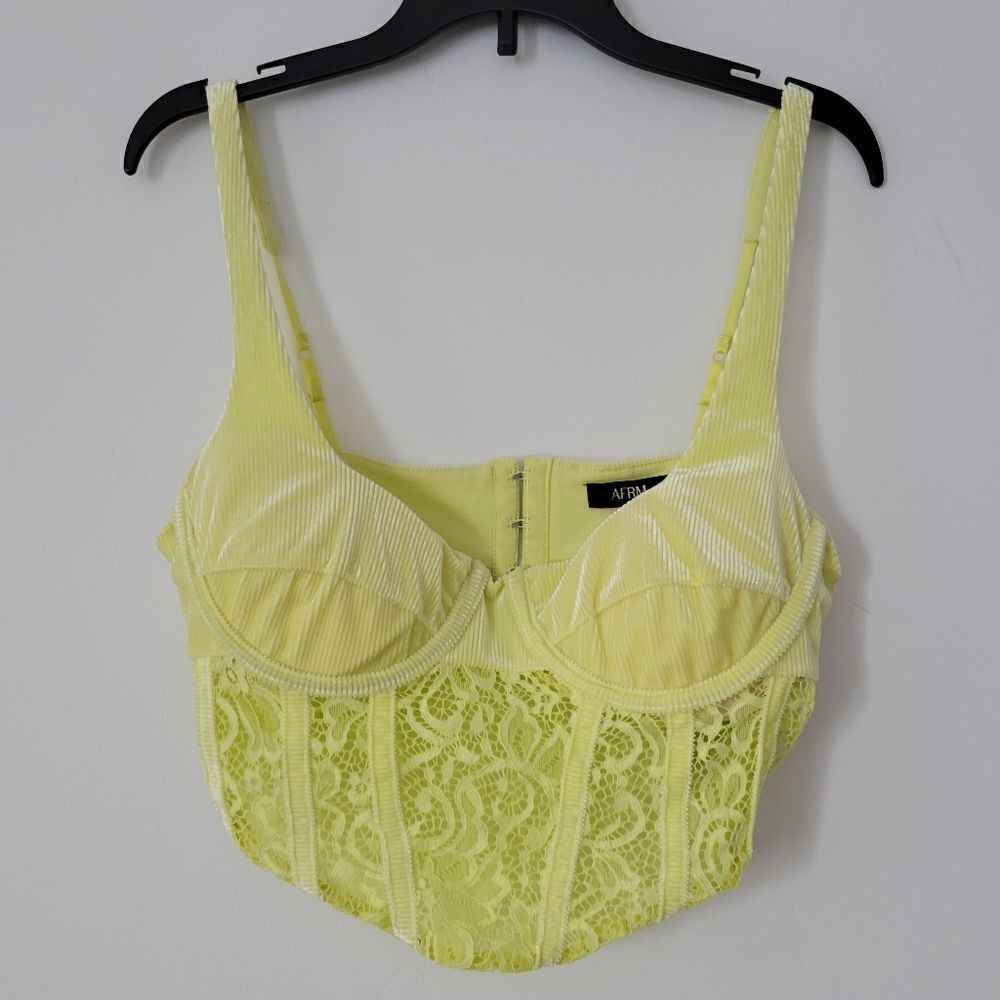 AFRM Ama Velvet Ribbed Corset Tank in Sunny Lime NWOT